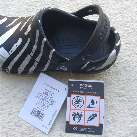 LAST ONE! Crocs Work Clogs SZ 11 Chef Black Silver - Picture 5 of 8